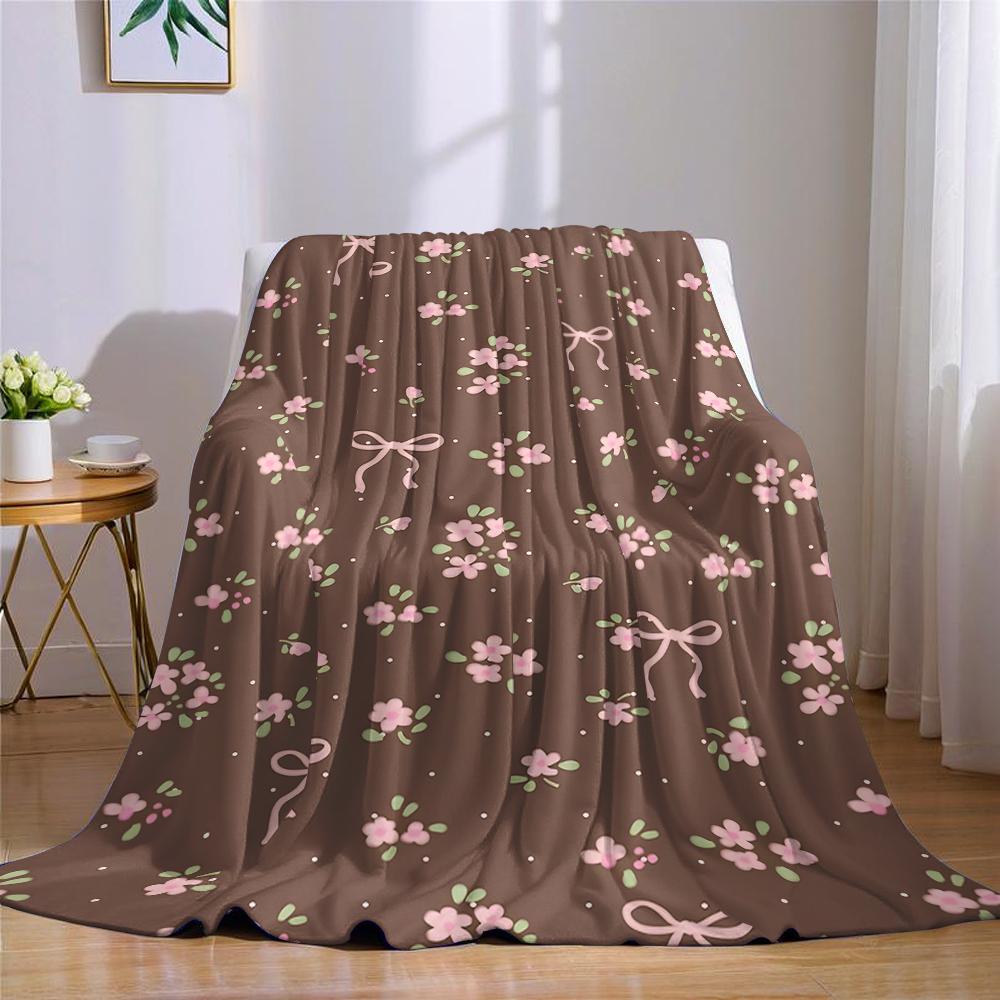 Choco Floral Bow Flannel Blanket Warm Soft Halloween Christmas Couch Warm Cozy Decorative Decor Gift For All Season
