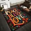 Colorful Carpet with "Peace Bless Love" Text and Floral Design Suitable for Use As an Anti-slip for Living Room Bedroom Sofas