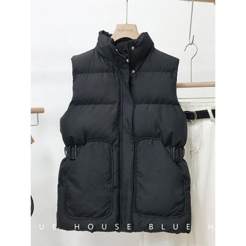 Women's Slimming Fashionable Stand-Up Collar Down Vest - Waist-Cinching Versatile Sleeveless Design for Autumn & Winter