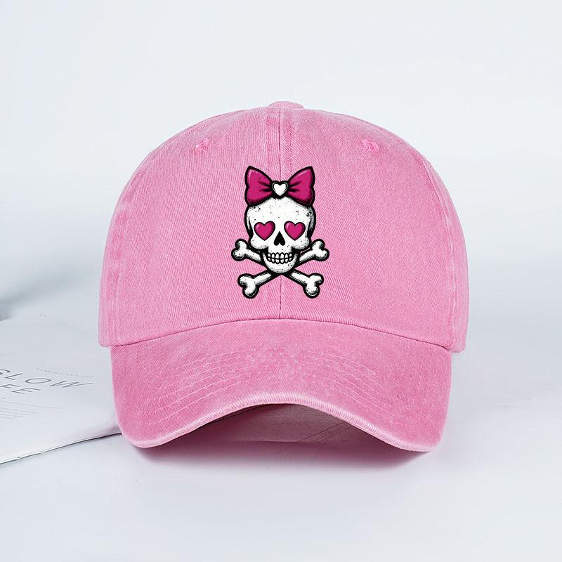

BowTie HeartEyed Skull Crossbones Print Washed Baseball Cap Soft Comfortable Adjustable Lightweight Breathable SweetEdgy