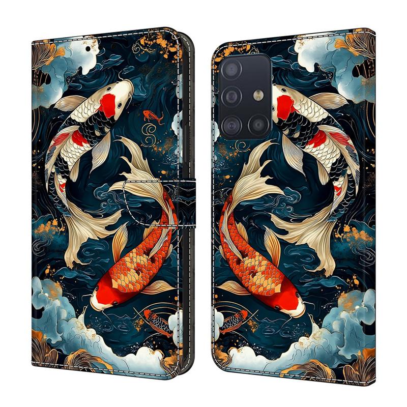 Leather Etui Phone Case for Samsung Galaxy A31 A41 A51 A71 A11 A01 A81 A91 Flip Cover Magnetic Wallet Painted Flower Deer Funda