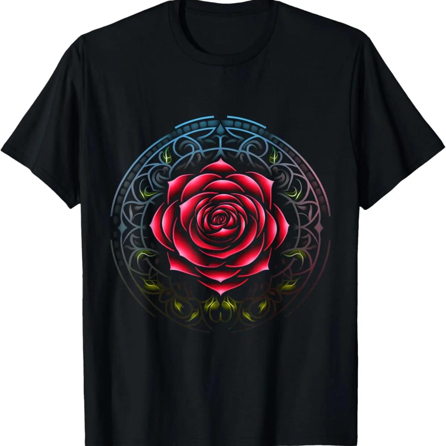 Rose Mandala Artwork Flower Graphic Art Rose T-Shirt S