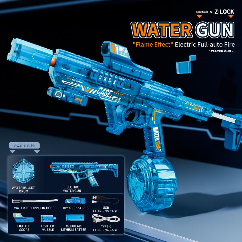 New Rechargeable Electric Water Gun for Kids Flashing Lights Fast Shooting Long Range Perfect for Summer Outdoor Water Play