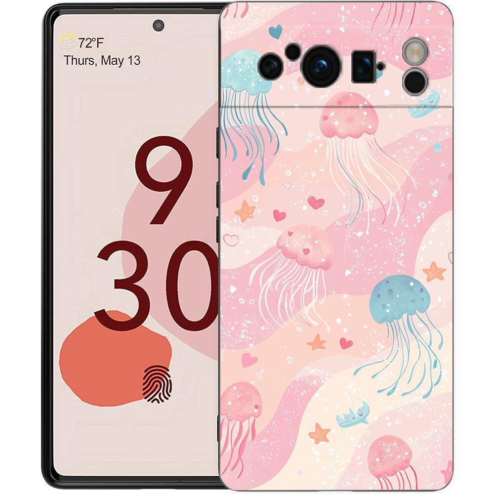 

Роскошный Чехол Для Телефона Google Pixel 10 9 8 9A 8A 7 7A 6 Pro XL 6A 5G Черный Мягкий Задний TPU Чехол Розовый Медуза Океанический Pixel 9A