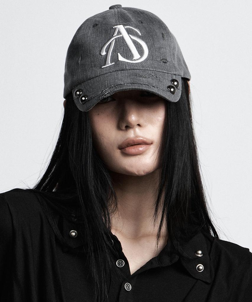 Aejeuyua Damaged Studded Ball Cap Charcoal