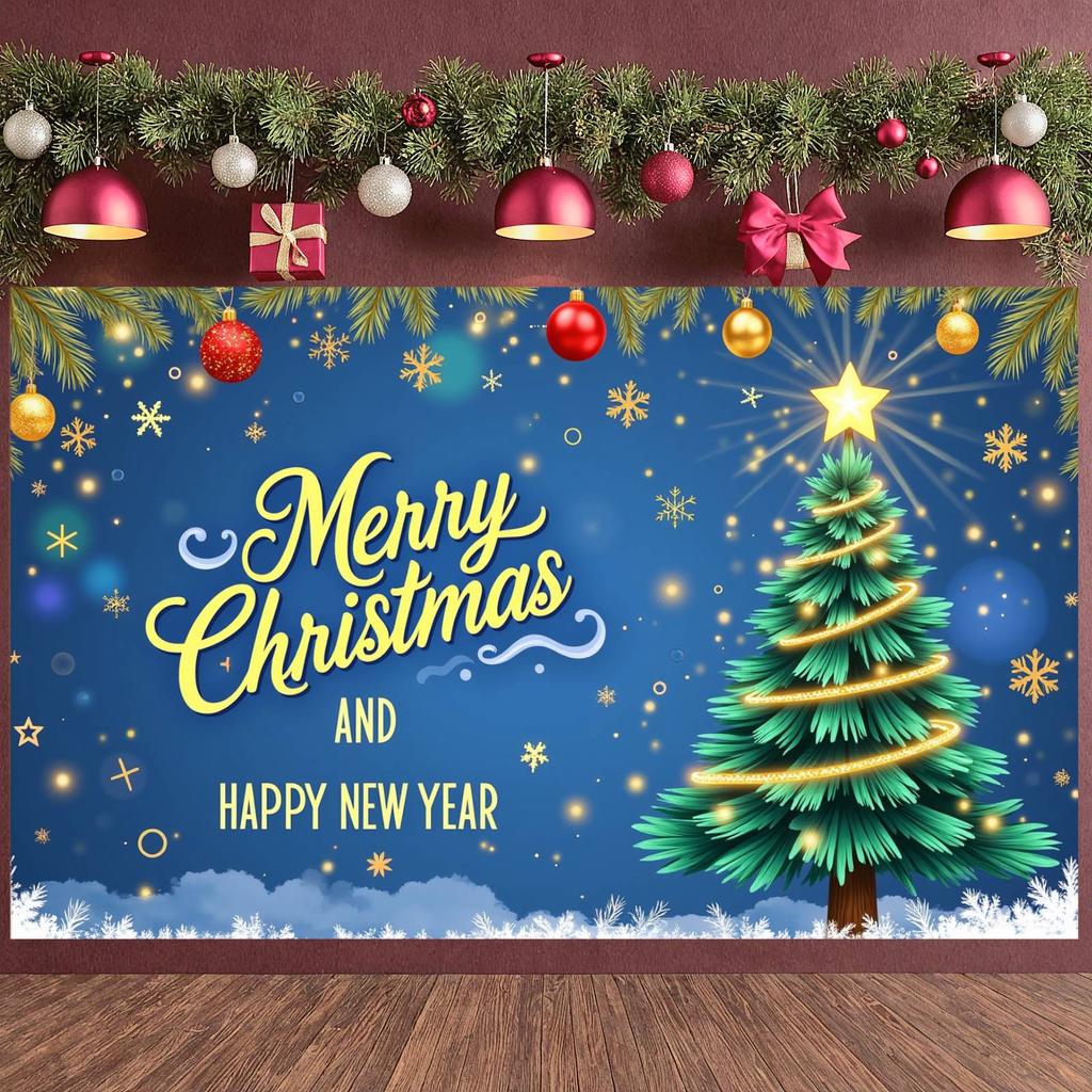 New Year Banner Winter Theme Christmas Decoration Banner Holiday Banner Blue Background For Festive Party Holiday Celebration