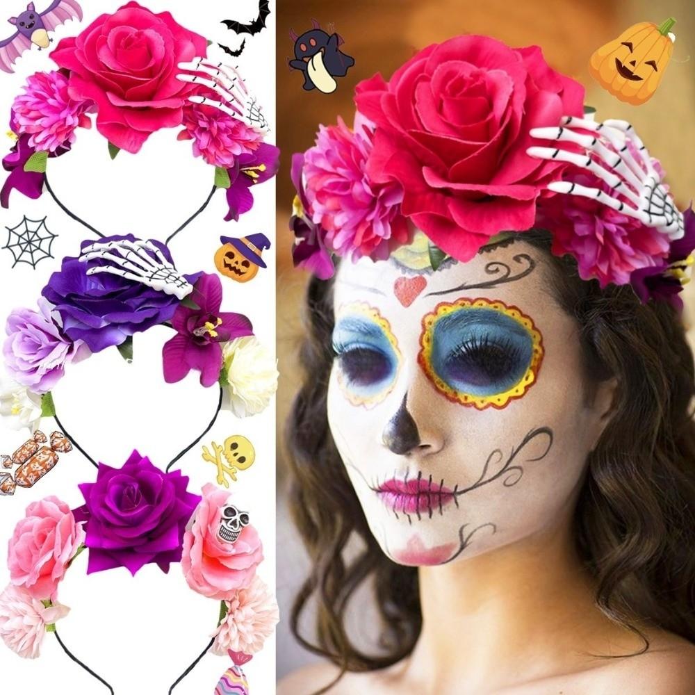 Plastic Rose Flower Crown Ghost Claw Party Headpiece Fashion Halloween Headband Women