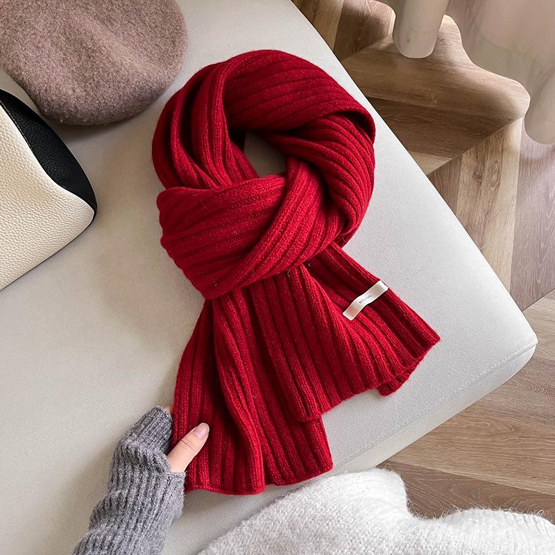 New Wool Scarf Women's Autumn and Winter Red Versatile Shawl Thickened Warm Knitted Scarf Universal