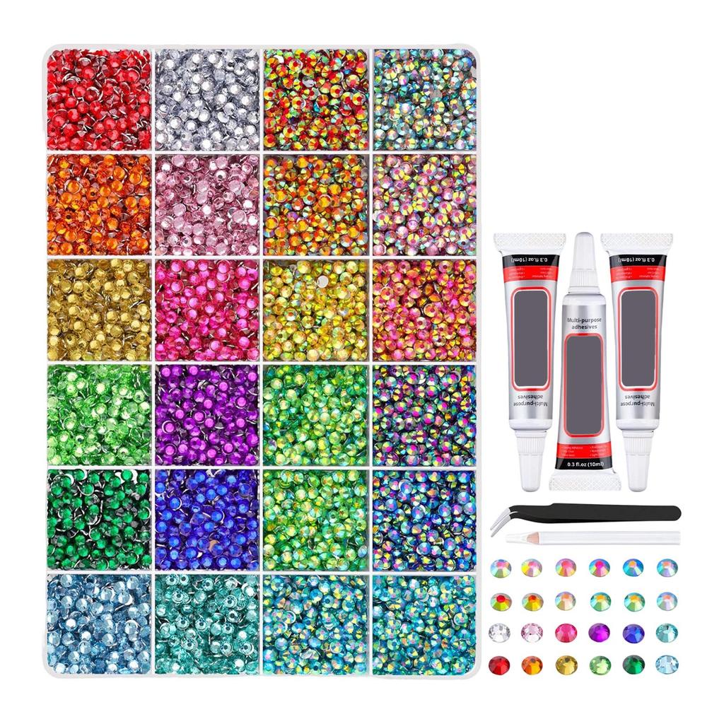 3 Flaskor med 10 ml Lim 40 Färger av Resin Bländande, 3 mm 32000 Stycken För Tillverkning, Bländande Kit med 3 Stycken Lim För Kläder Skor Konstbok Konst