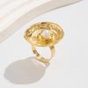 Opening Adjustable Pearl Flowers Rings Vintage Gold Silver Color Retro Exaggerated Metal Alloy Hollow Finger Ring for Women Geometric Jewelry Anillos