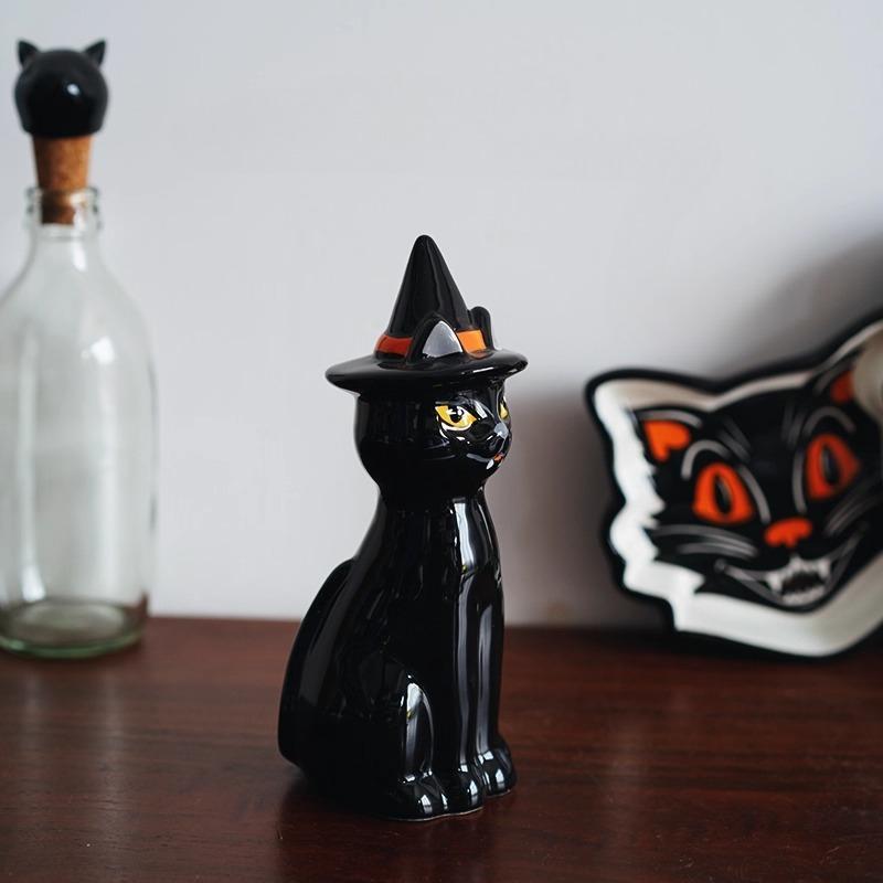 Nordic Hand-painted Black Cat Shaped Ceramic Jewelry,living Room Foyer Dining Table Holiday Decorations,home Decoration Crafts