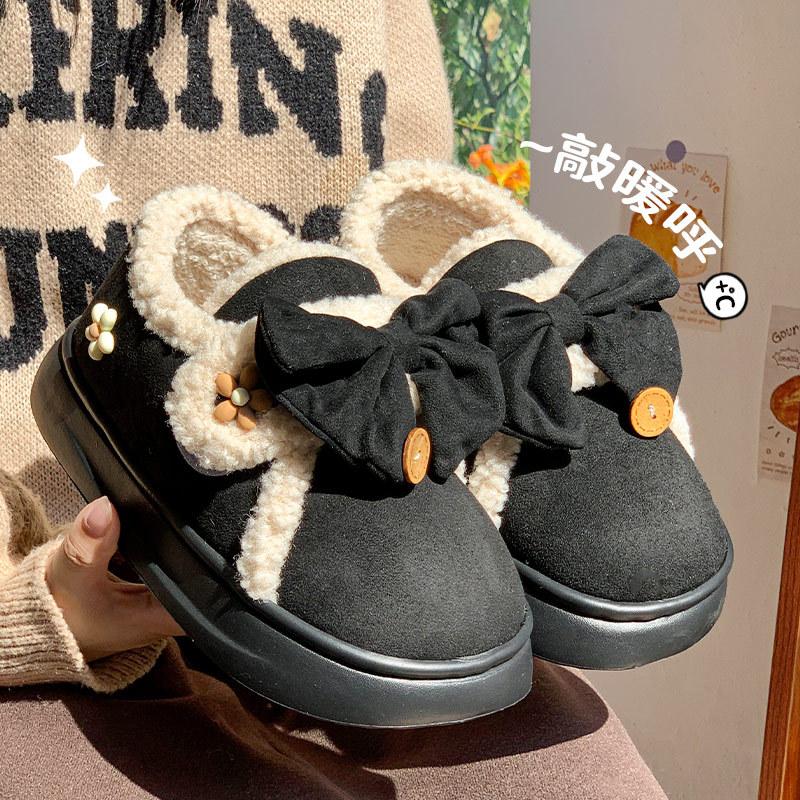 

Winter new less heart bow cotton boots high top velvet non-slip warm cotton towing cotton shoes 36-37 чёрный