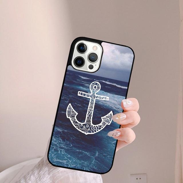 Blue Boat Anchor Printing Drawing Phone Case Back Cover for iPhone 17 Air 16 15 14 13 11 12 Pro Max Plus Coque