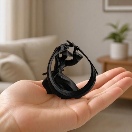 3D-gedrucktes Samurai-Ornament, Japanische Bushido Miniaturstatue, Krieger-Silhouette Zen Home Office Dekoration, Kompaktes Desktop-Geschenk für Kampfsportfans