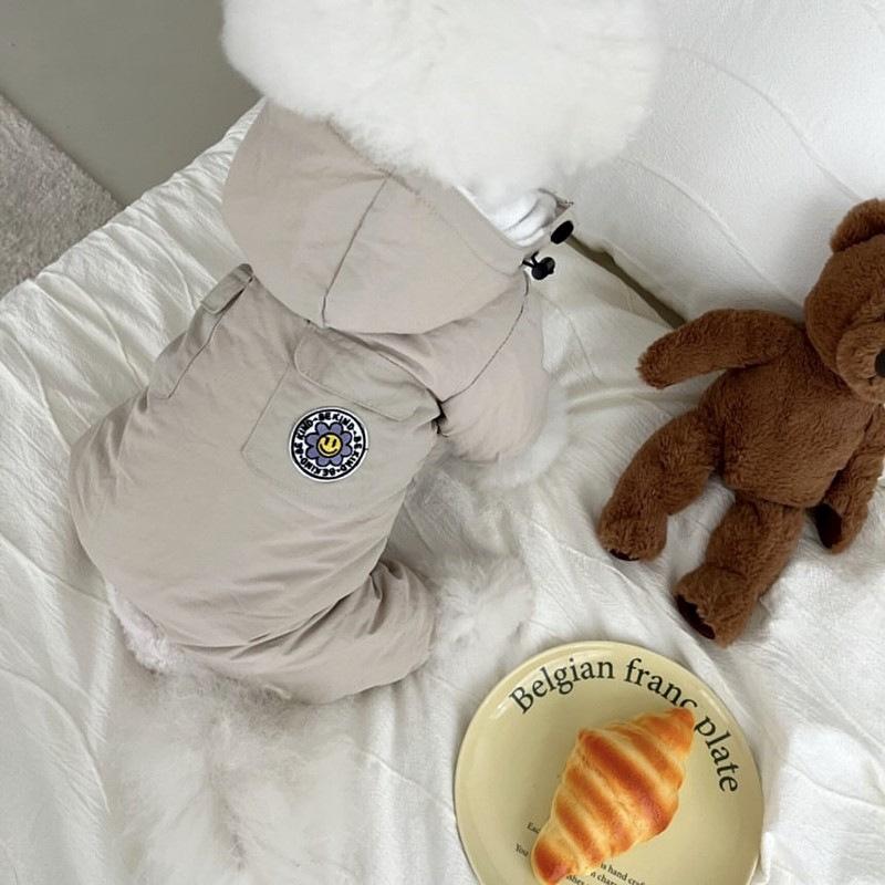 

Парка с капюшоном для четвероногих собак, комбинезон для собак на осень и зиму, пальто с двумя карманами для плюшевой йоркширской маленькой собаки на зиму S