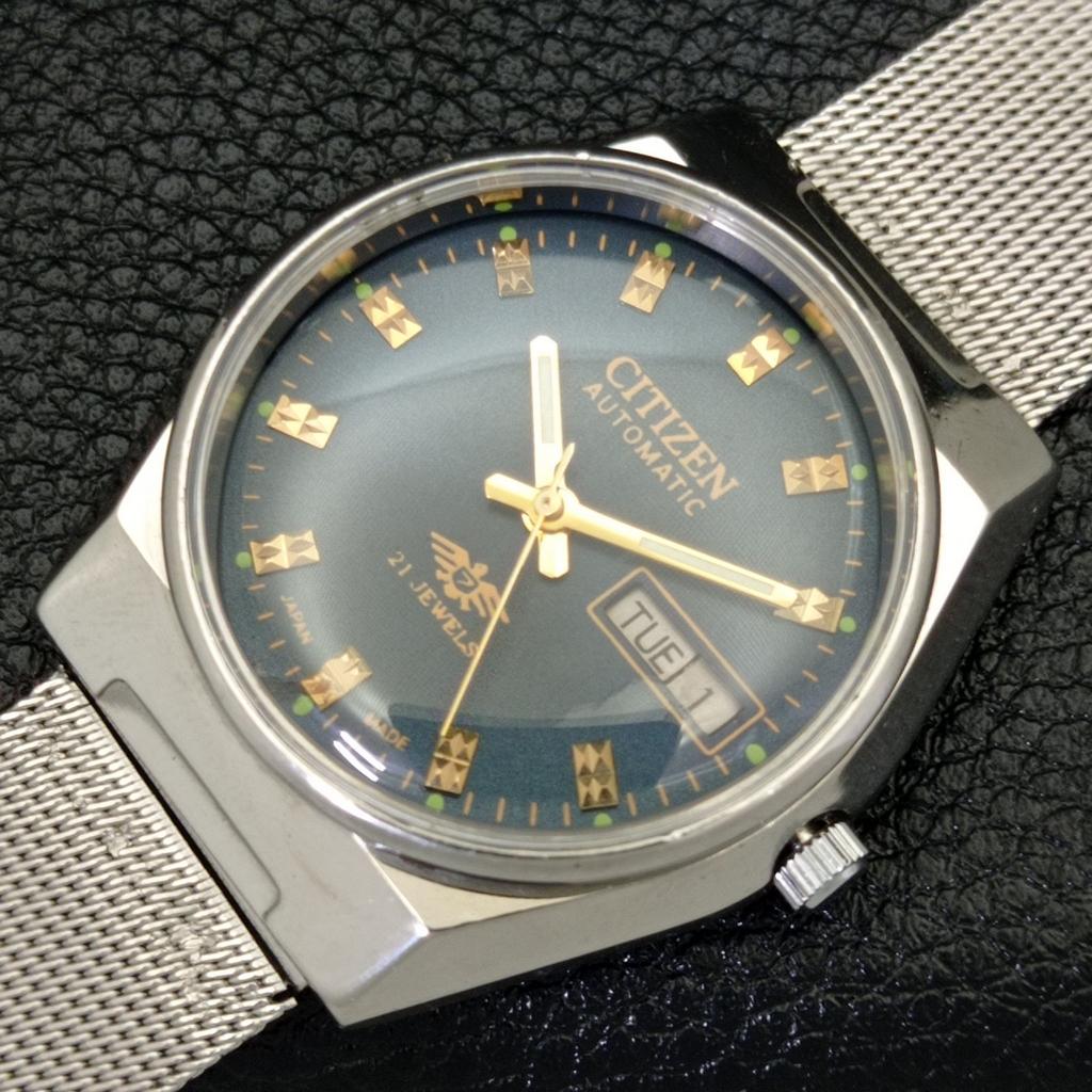 BRUKT VINTAGE CITIZEN AUTOMATISK 8200 JAPAN HERRE BLÅ FARGE SKIVE KLOKKE a434853-2 R123-a434853