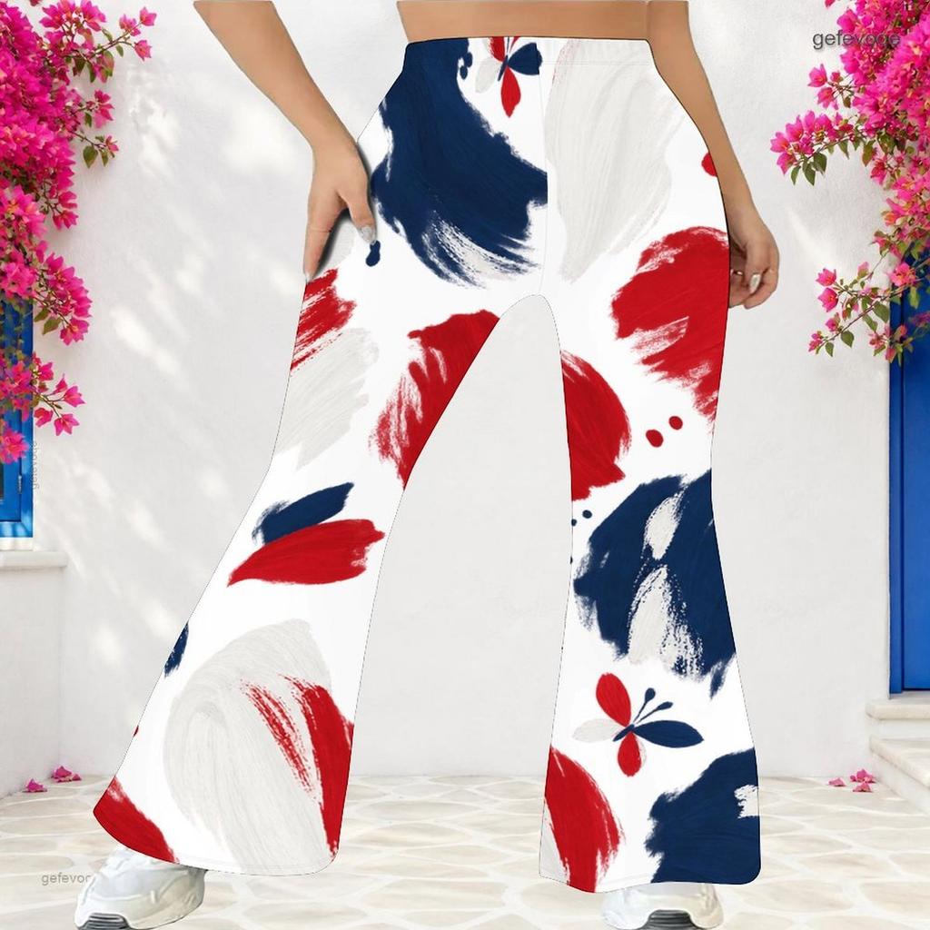 Women Plus Size High Waist Geometric Printed Full Length Flared Pants
