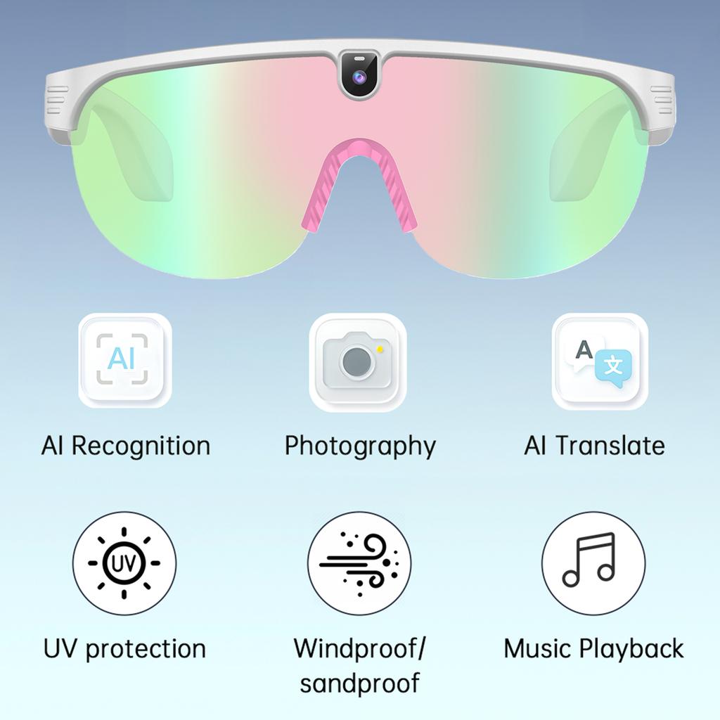 Wireless BT Sunglasses Object Recognition Anti-Glare Protection Goggles AI Photography Sports Glasses for Hiking Camping