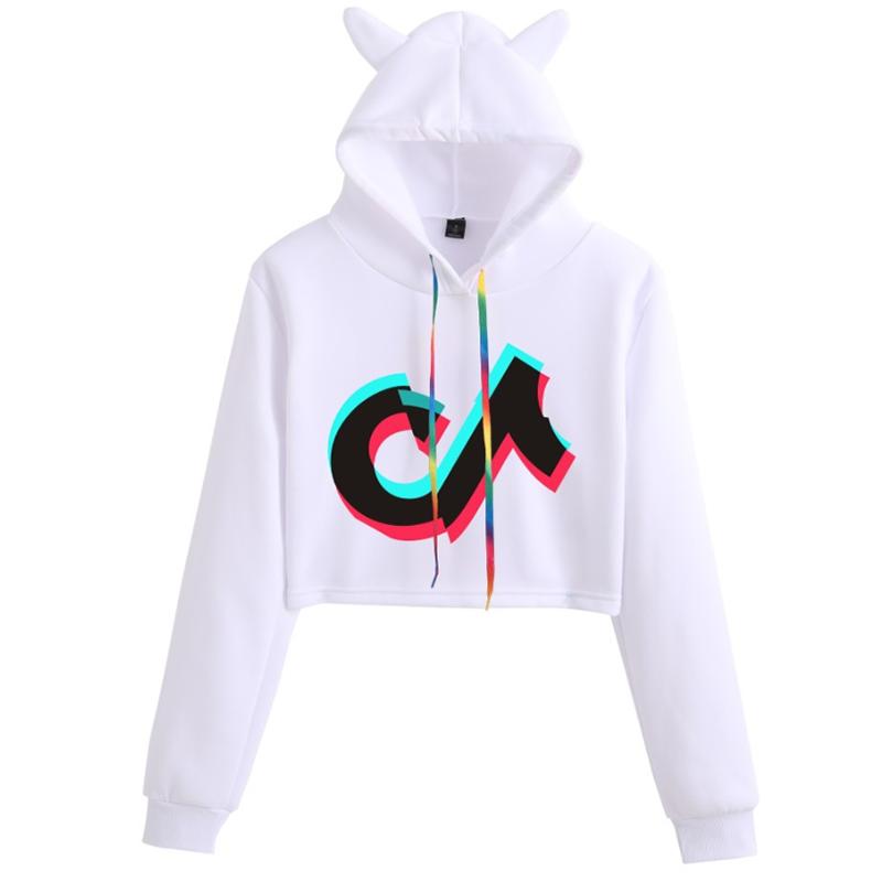 Women Tok Tik Short Pullover Hoodie Spring Autumn Sweatshirt Jumper Tops Crop