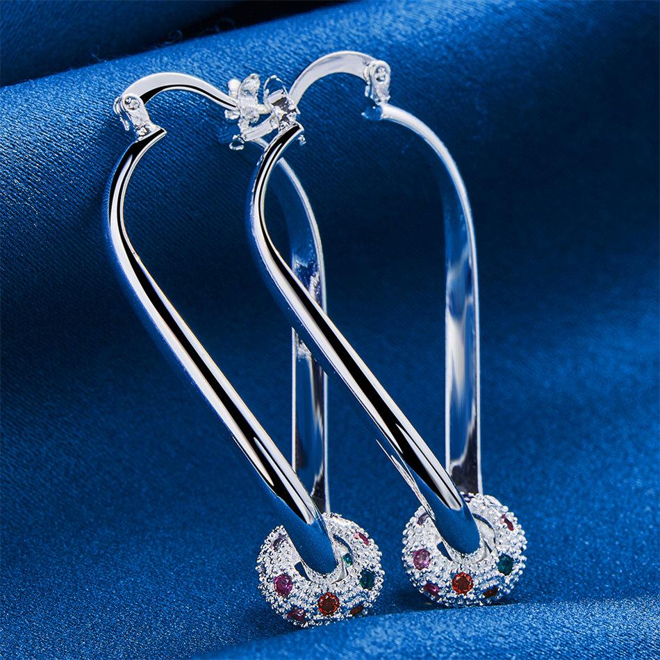 1 pair of 925 sterling silver 45mm exquisite colorful zircon beaded earrings fashion women's party jewelry gift accessories