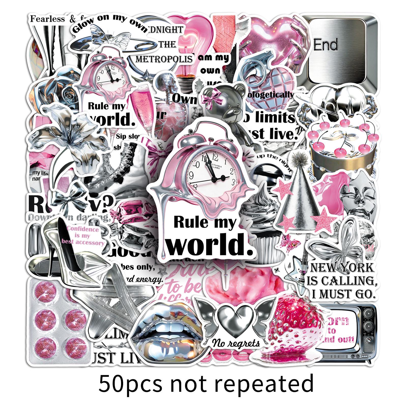 50 Silver Glitter Y2K Eco-friendly Waterproof Stickers for Notebooks, Desktops, Refrigerators - Realistic & Creative Design