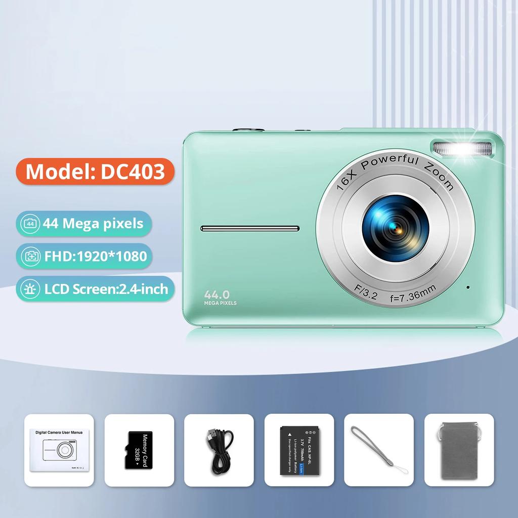2025 Digital Camera HD 2.4 Inch 1080P Rechargeable Cameras with 16x Zoom Compact Camera for Kid Adult Gift Beginner Photography