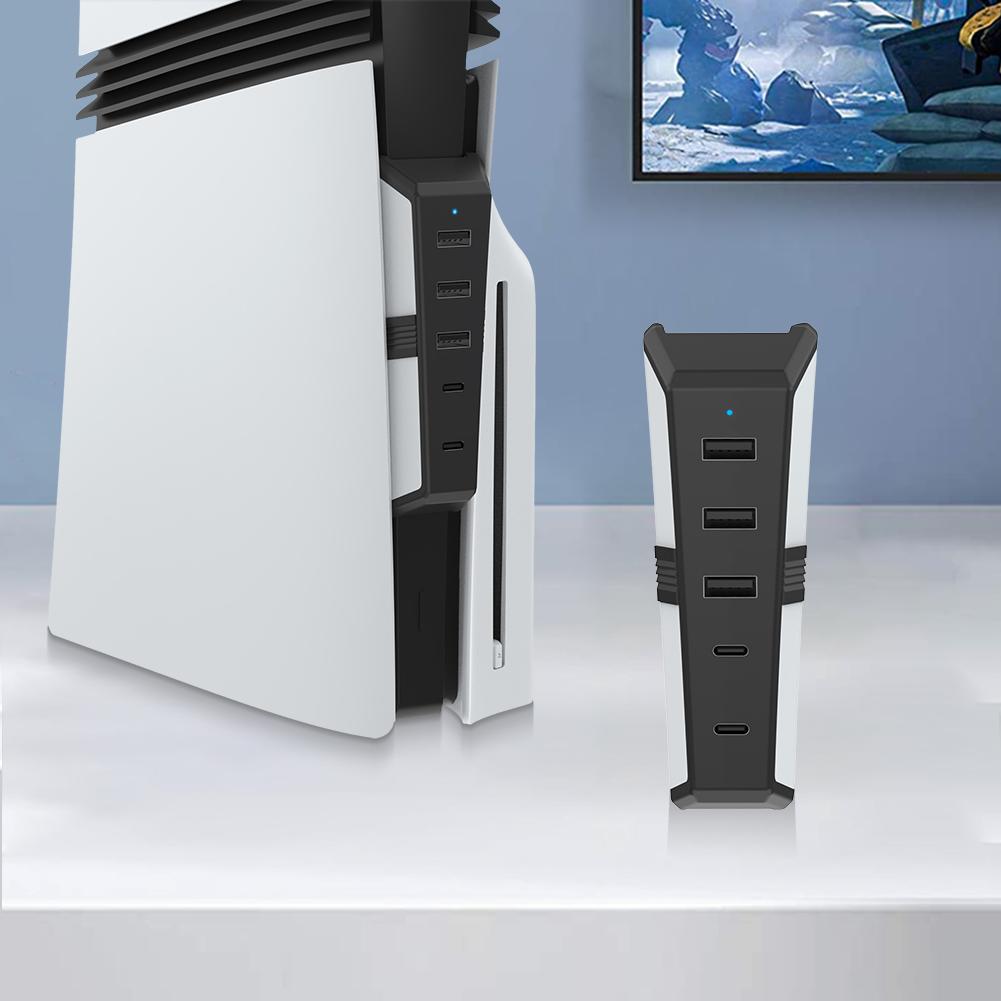 5 Ports USB Extender with 3x USB 2.0 1x USB Type-C 1x Type-C 3.1 USB Port Extender for PlayStation 5 Pro Console Disc & Digital