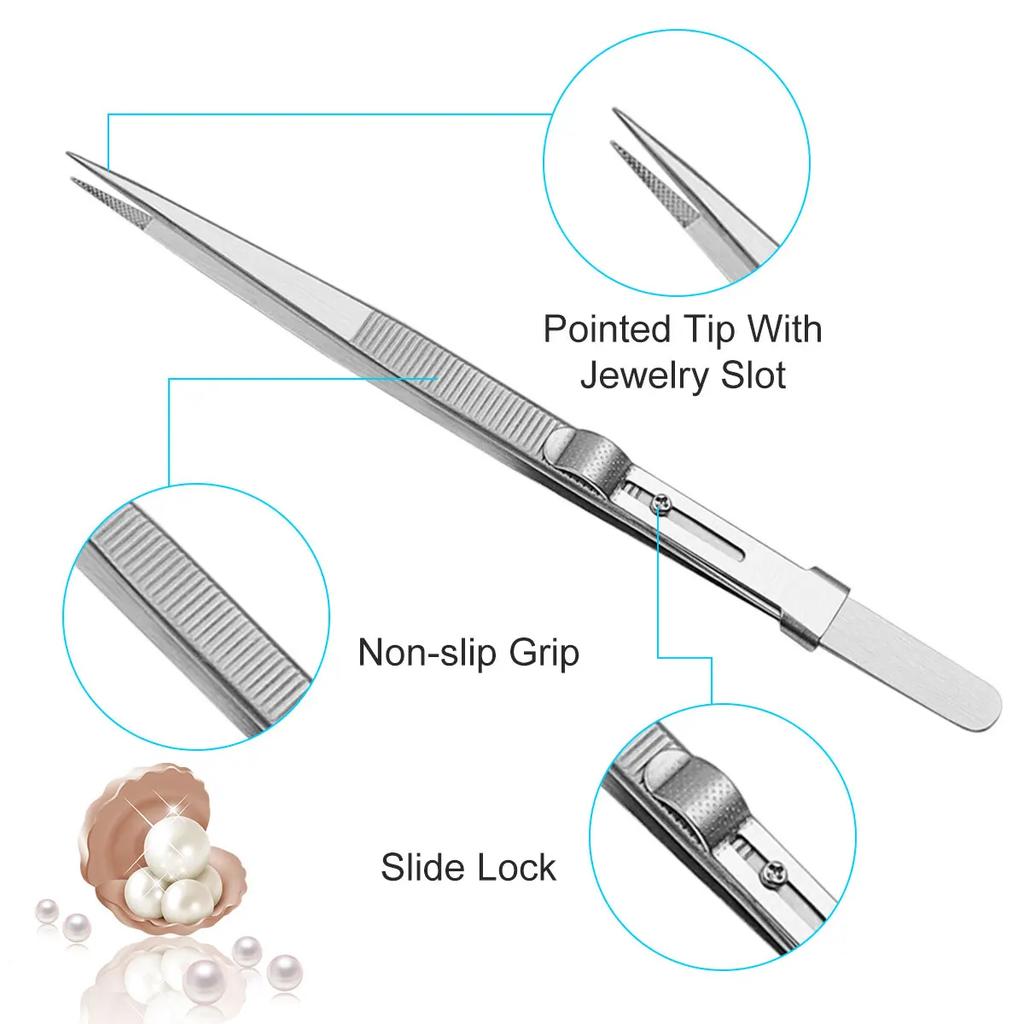 Slide Locking Tweezers Stainless Steel Fine Tipped Precision Tweezers Straight Curved Industrial Tweezers for Jewelry
