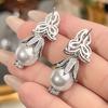 S925 Silver Needle Earrings Pearl Jewelry Fashionable Temperament Red Corundum High-end Feeling Women's Versatile
