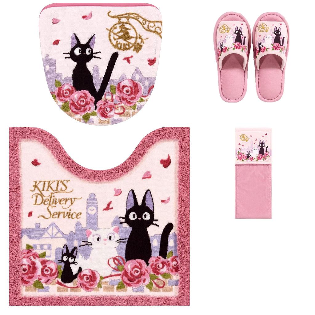 Delivery Service Toilet Mat Set with Washlet and Heated Toilet Seat Ghibli Jiji Date Set Senko Made In Japan Black Cat Jiji Pink Kiki's (4 Pieces) -