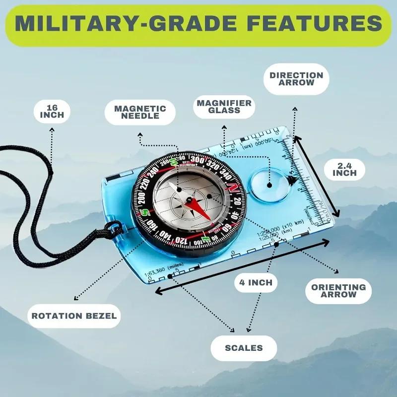 Multifunctional Outdoor Compass Proportional Mapping Ruler Compass Suitable for Hiking Reconnaissance Camping Navigation