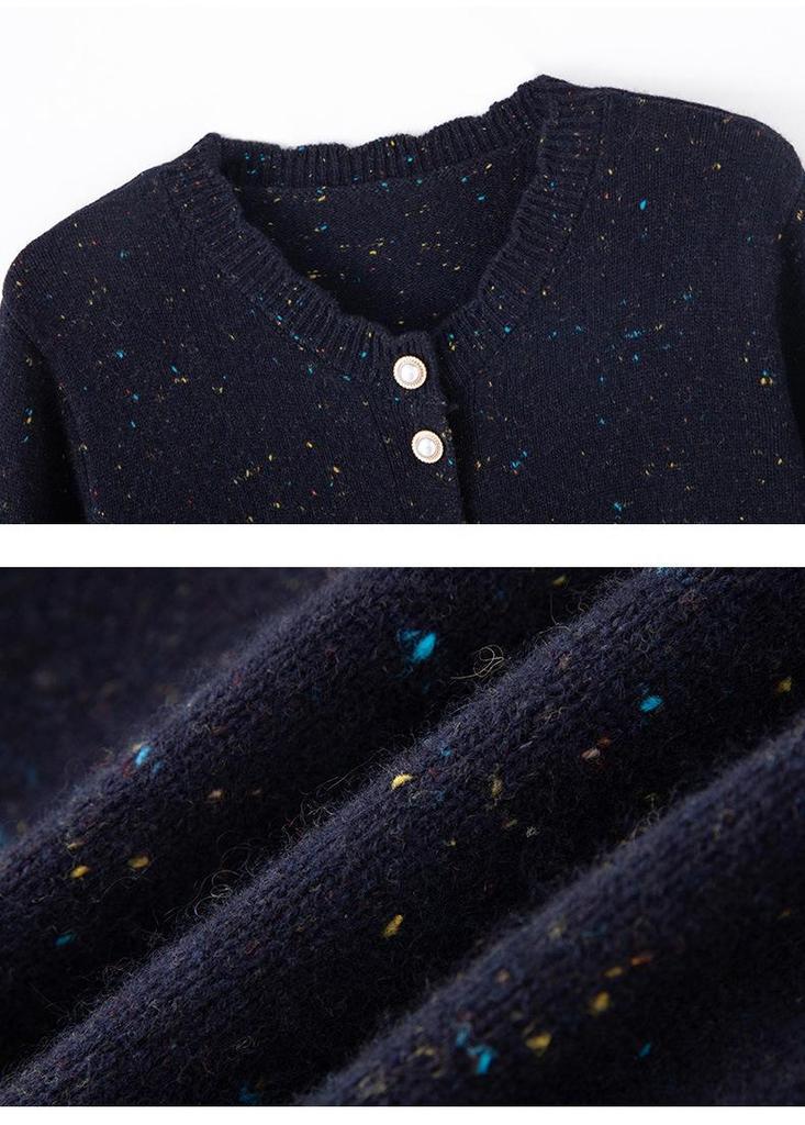 Women's Sweet Style Dot Yarn Round Neck Cashmere Cardigan with Lace Trim