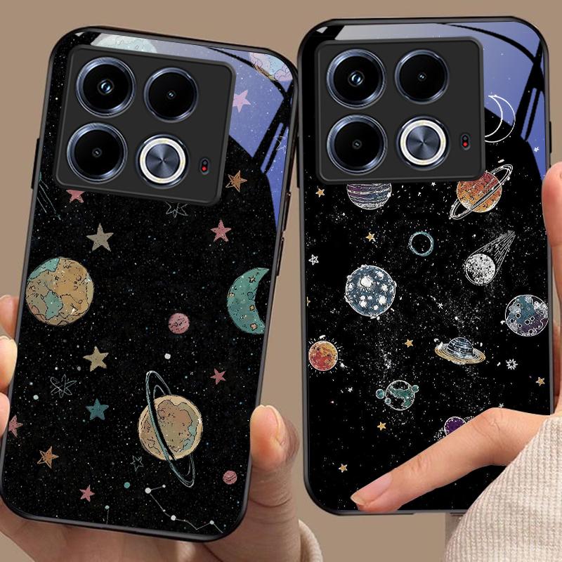 Astronaut Planet For Infinix Note 40 4G 30i 12 G96 Smart 8 Hot 9 Play 10 11S 12 20i 50 Pro Plus 5G Tempered Glass Phone Case