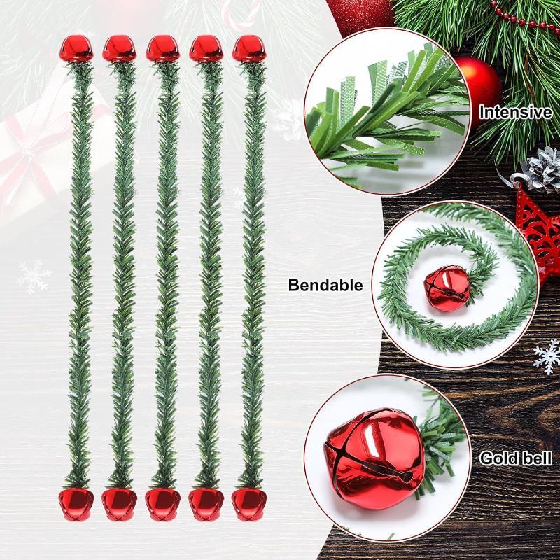5/10Pcs Reusable Plastic Christmas Garland Ties With Bells - Twistable Bell Decorations Suitable For Banister, Stairs, Railing