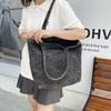 Lazy wind washed denim bag women's new literary canvas shoulder bag large capacity commuter tote bag
