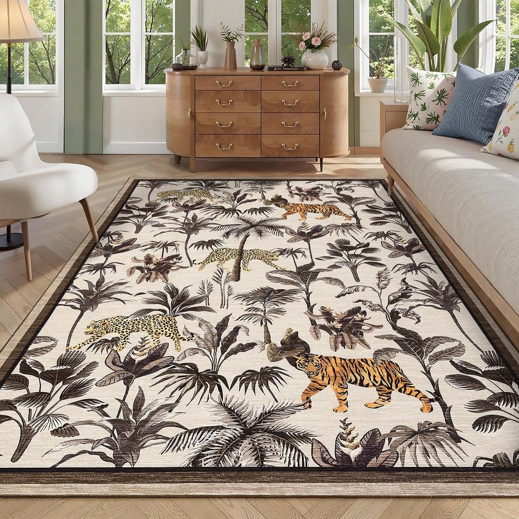 Tropical Jungle Plants Carpet Tiger Print Carpet Soft Thin Carpet Indoor Floor for Bedroom Living Room Office Kitchen Carpets