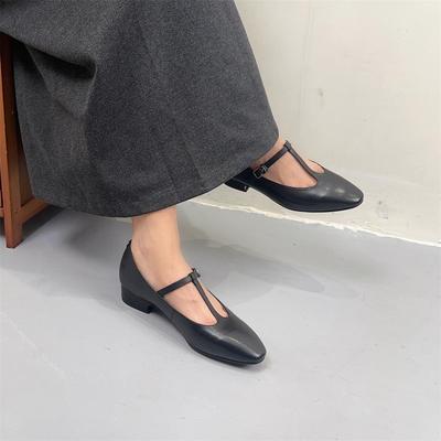 Zapatos Mary Jane de piel auténtica, versátiles, de piel de vaca y tacón bajo para mujer