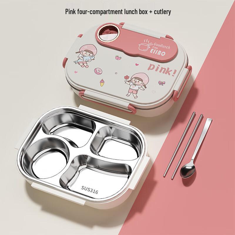 A1 Cartoon Stainless Steel Divided Lunch Box 4 Compartment with Cutlery