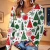 Women's V-Neck Long Sleeve Christmas Print Lightweight Blouse for Spring Summer