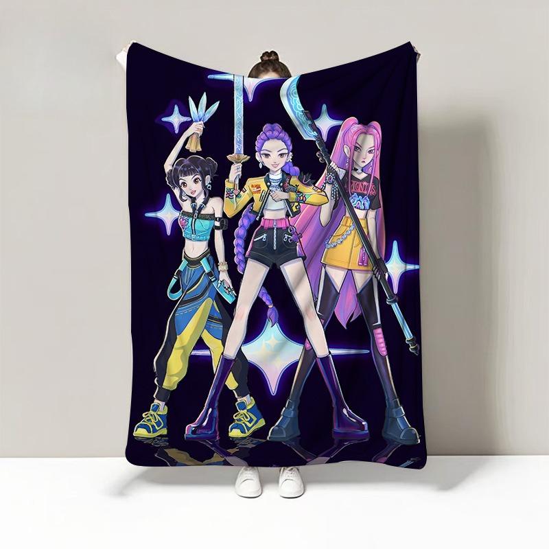 

K-Pop Demon Hunter Group Themed Flannel Blanket - Office Nap Throw for Adults, Soft Sofa Couch Cover for Cross-Border Commuters 180x220