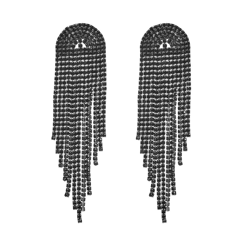 Stylish black electrophoresis long fringed earrings