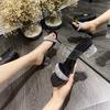 Z008 crystal high-heeled slippers 2025 summer rhinestone one-word sandals Korean version square head thick-heeled cool slippers women