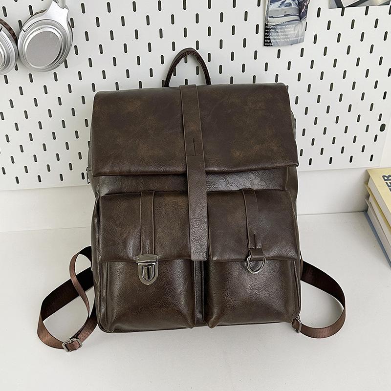 Schoolbag leather travel bag new backpack anti-theft calfskin backpack European and American retro large-capacity autumn and winter bag spot