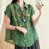 DIMANAF 2026 Summer New Plus Size Women Blouse Shirt Casual Lady Tops Tees Loose Embroidery Floral Cotton
