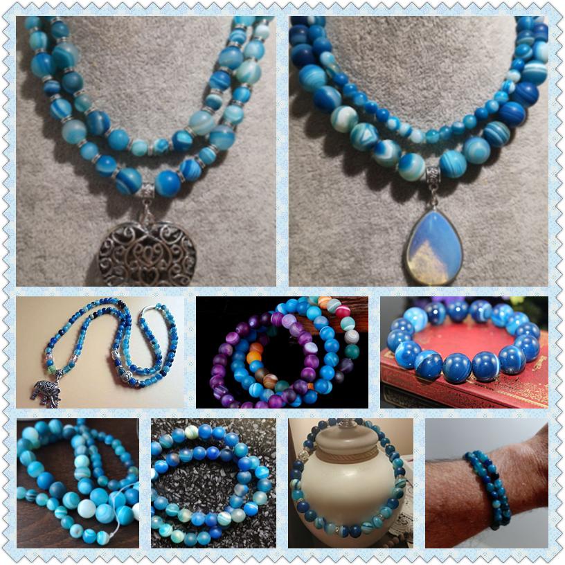 6 8 10 MM  Matte Natural Stone Beads Polished Blue Stripes Agates Stone Beads Diy Spacer Loose Beads for Jewelry Making Bracelet