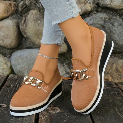 Metal Chain Slope Single Shoes for Women Autumn New Large-sized Thick-soled Cake Women's Shoe Loafers, Fashionable Loafers