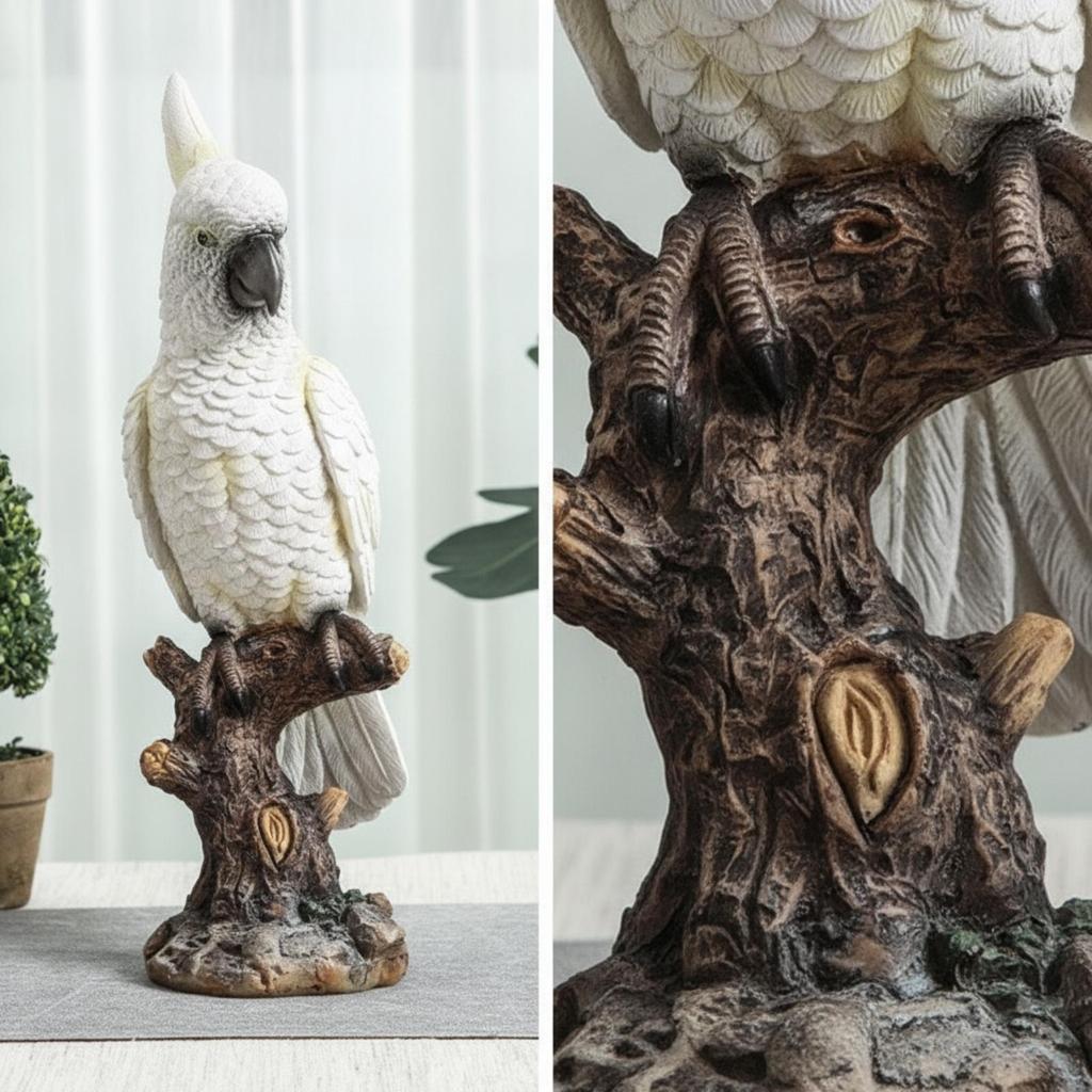 Resin Parrot Figurine Lifelike Statue with Tree Stump Base Compact