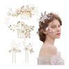 4-Piece Hair Accessory Set for Women - Sparkling Floral Hair Clips & Combs for Kimono, Wedding, Parties, Formal Occasions - White