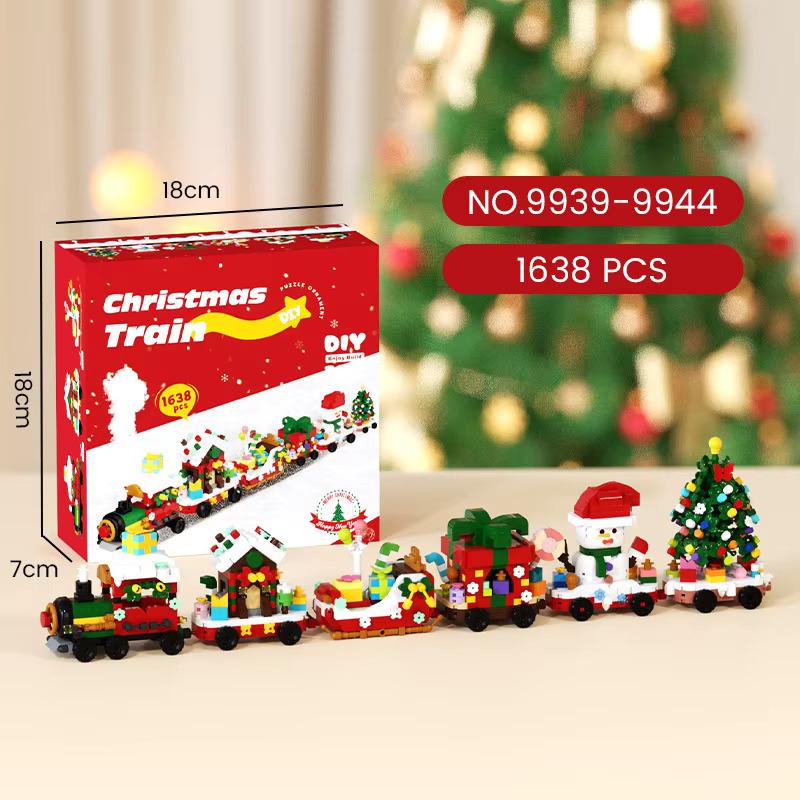 Non-Toxic New Christmas Mini Building Block Santa Claus Train Model Building Block Diy Ornaments Bricks Toys For Children Adult Gift