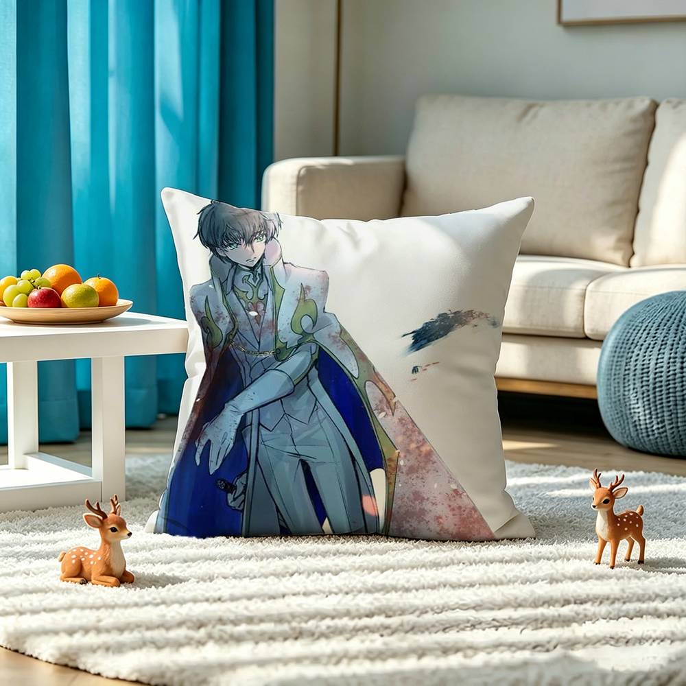 C-Code Geass Suzaku Kururugi Square Double-Sided printed Pillow Case Bedroom Bedside Pillow Sofa Cushion Cover